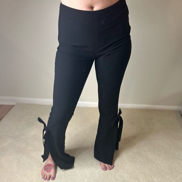 VENUS Elegant Black Flare Pants Split Leg with Tie - Picture 3 of 9